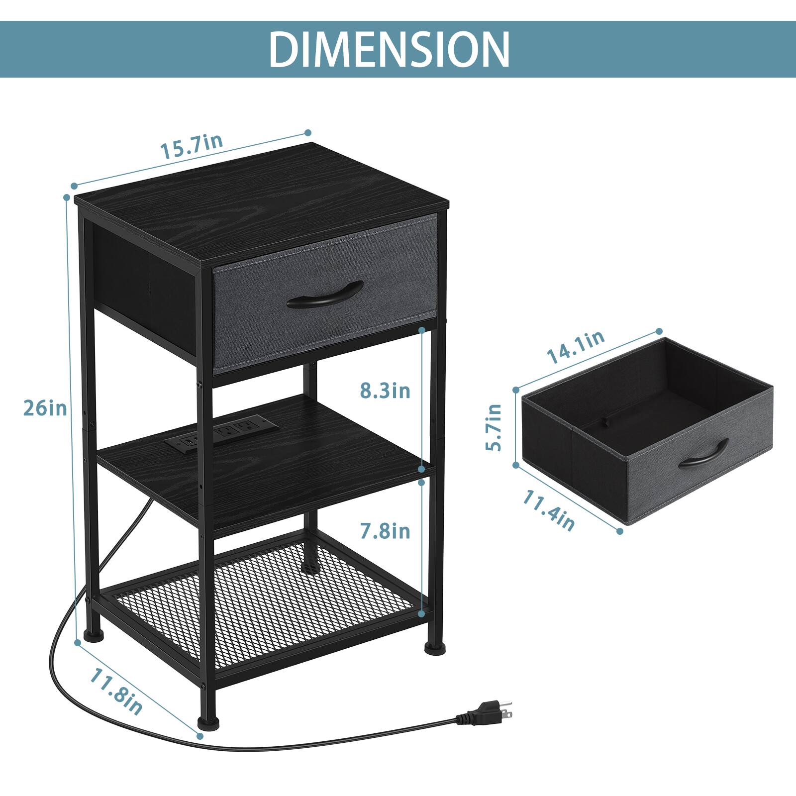 DIMENSION 15.7in x 26in x 8.3in x 7.8in x 14.1in x 5.7in x 11.4in x 11.8in
