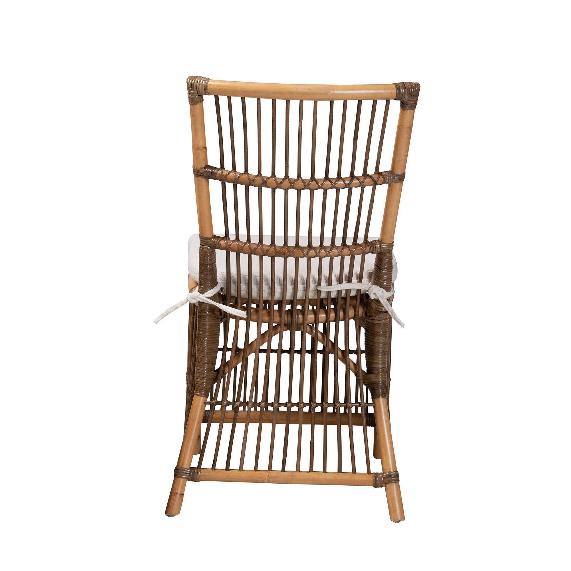Back. bali & pari - Kim Modern Bohemian Fabric and Rattan Dining Chair - White/Natural Brown.