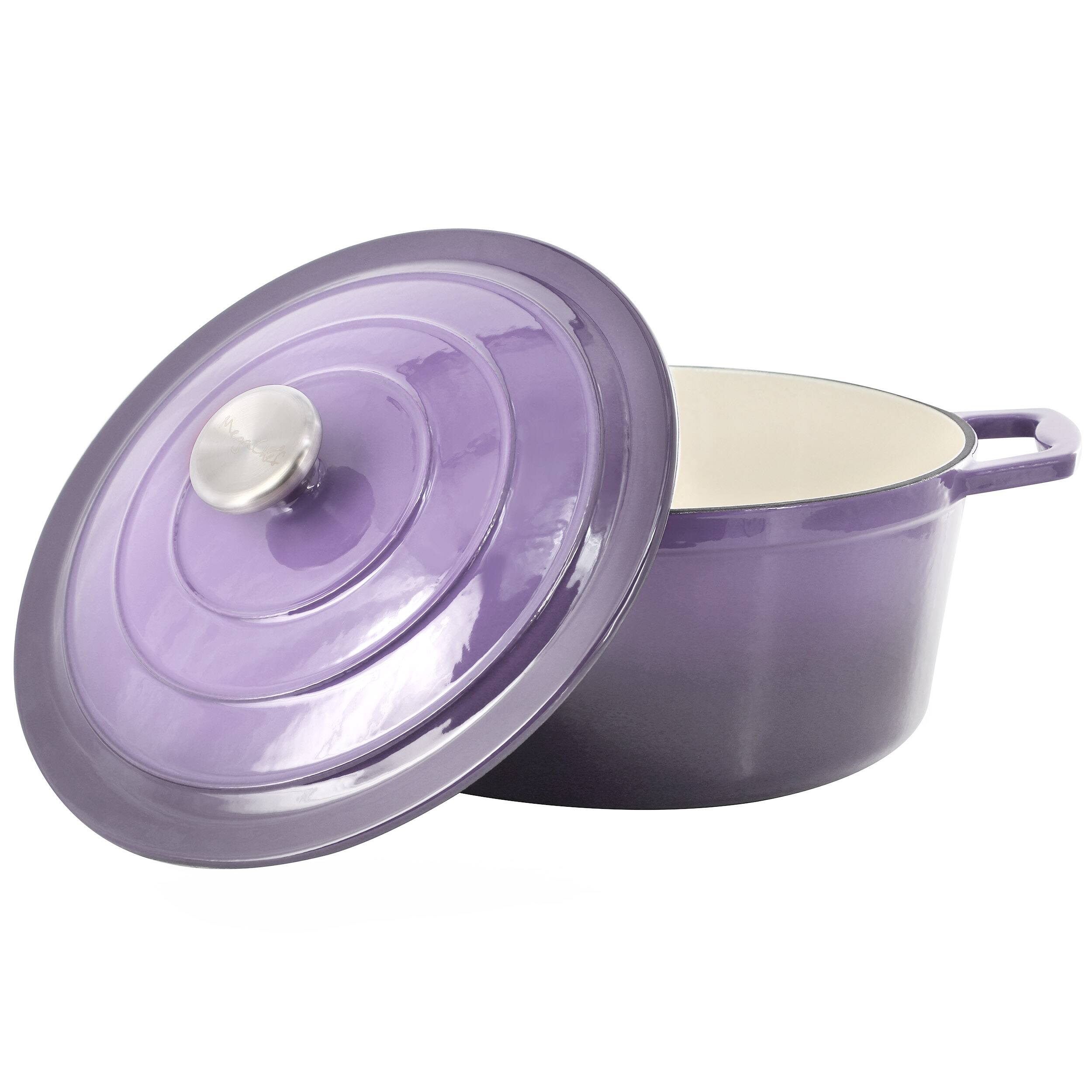 Alt View 7. MegaChef - MegaChef 5 Quarts Round Enameled Cast Iron Casserole with Lid in Gradient Purple - Purple.
