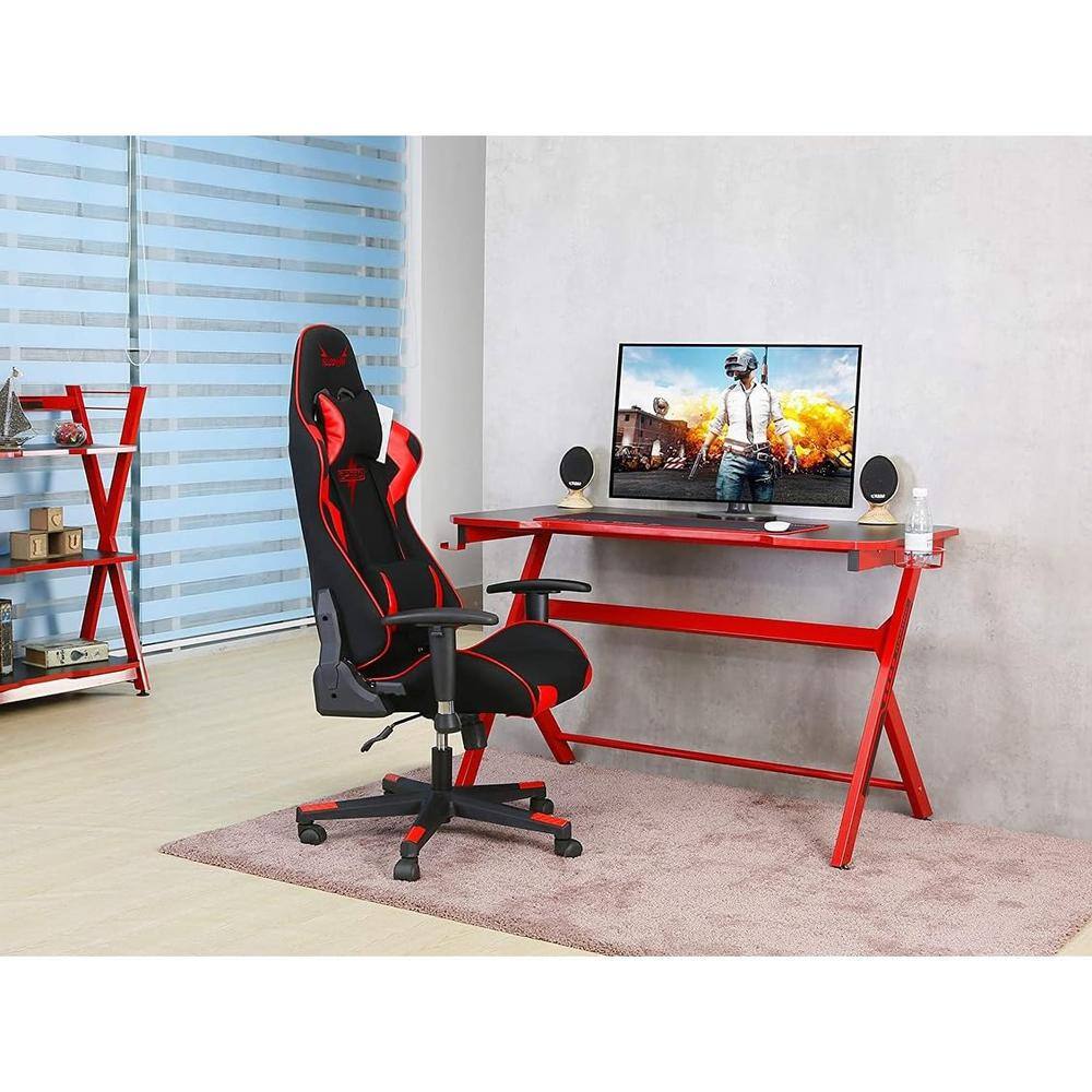 Left. JJS - 48" Home Office Gaming Computer Desk - Black/Red.