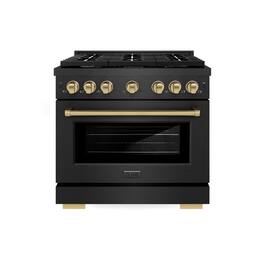 ZLINE - Autograph 36 in. 5.2 cu. ft. Manual Clean Freestanding Gas Range in Black Satin Stainless Steel and Bronze Accents - Black Satin Stainless Steel