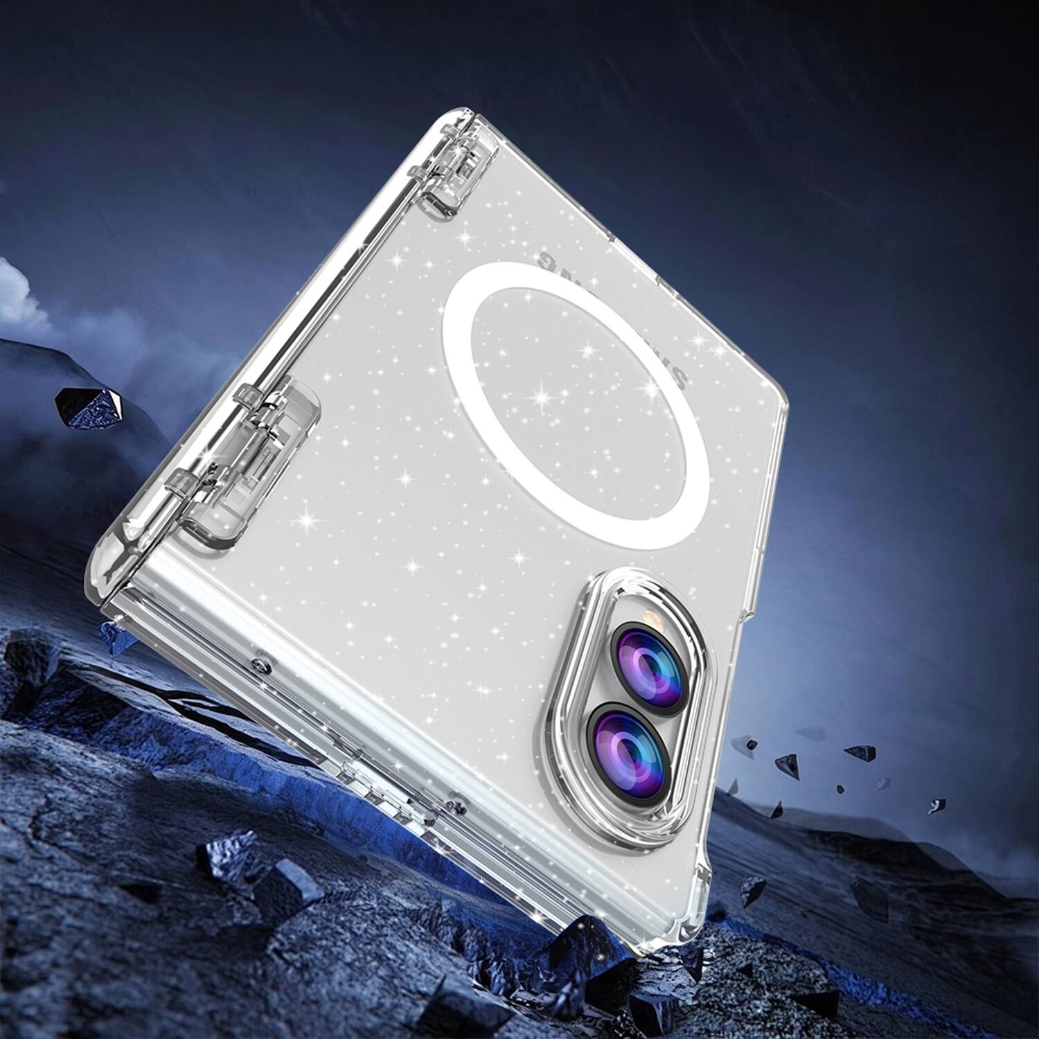 Angle. Dteck - for Samsung Galaxy Z Fold8 Magnetic Clear Case with PET Screen Protector,Hinge Protection Shockproof Hard PC Cover - Glitter.