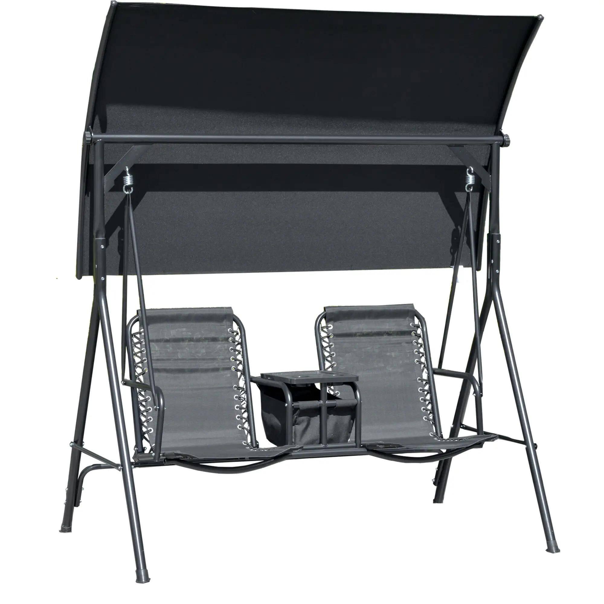 Angle. Resenkos - Resenkos 2-Person Swing With Canopy, Storage, Cup Holder, Blue, Outdoor Porch Seating, Black.