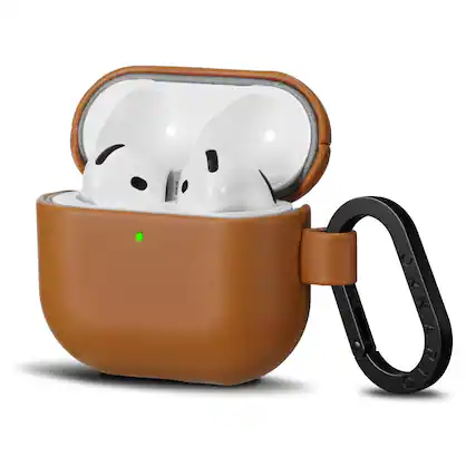 Front. Ornarto - ORNARTO Compatible with AirPods 4 Case, Full Protective Leather Cover with Front LED Visible-Caramel Brown - Caramel Brown.