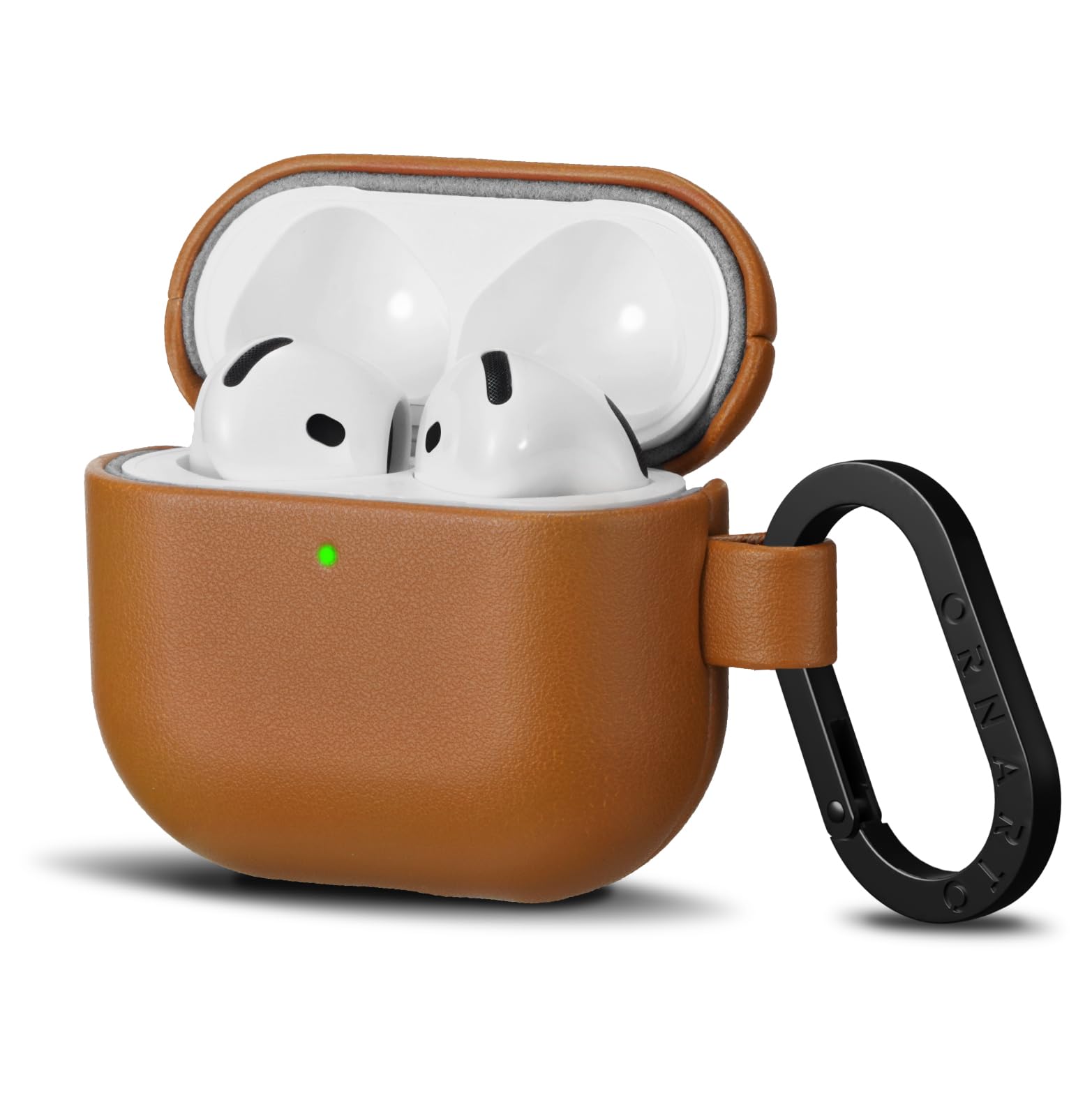 Ornarto - Compatible with AirPods 4 Case, Full Protective Leather Cover with Front LED Visible - Caramel Brown