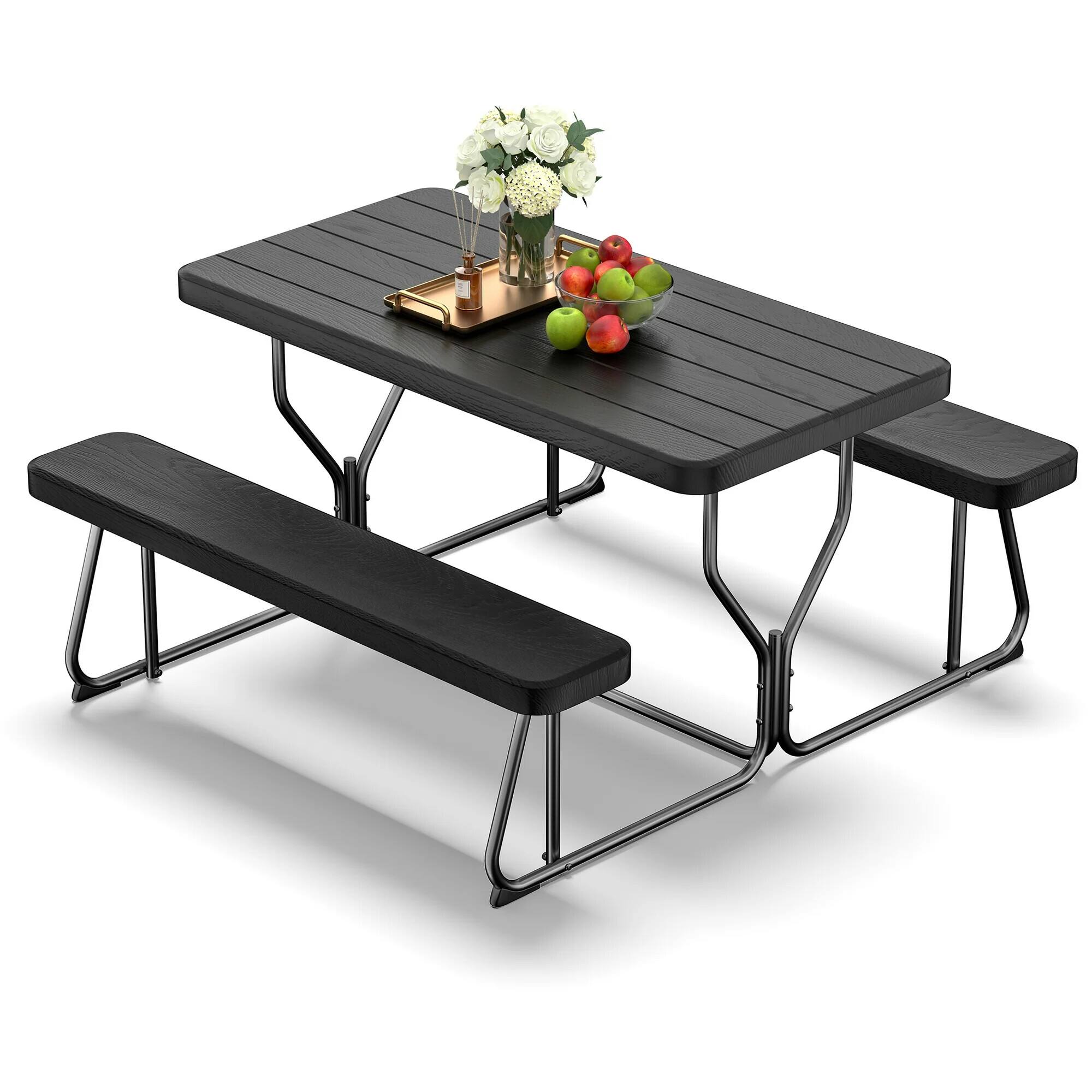 SKONYON - Outdoor Picnic Table Set with Easy Assembly, Seats 4 Adults for BBQs, Camping, Patio and More - Black