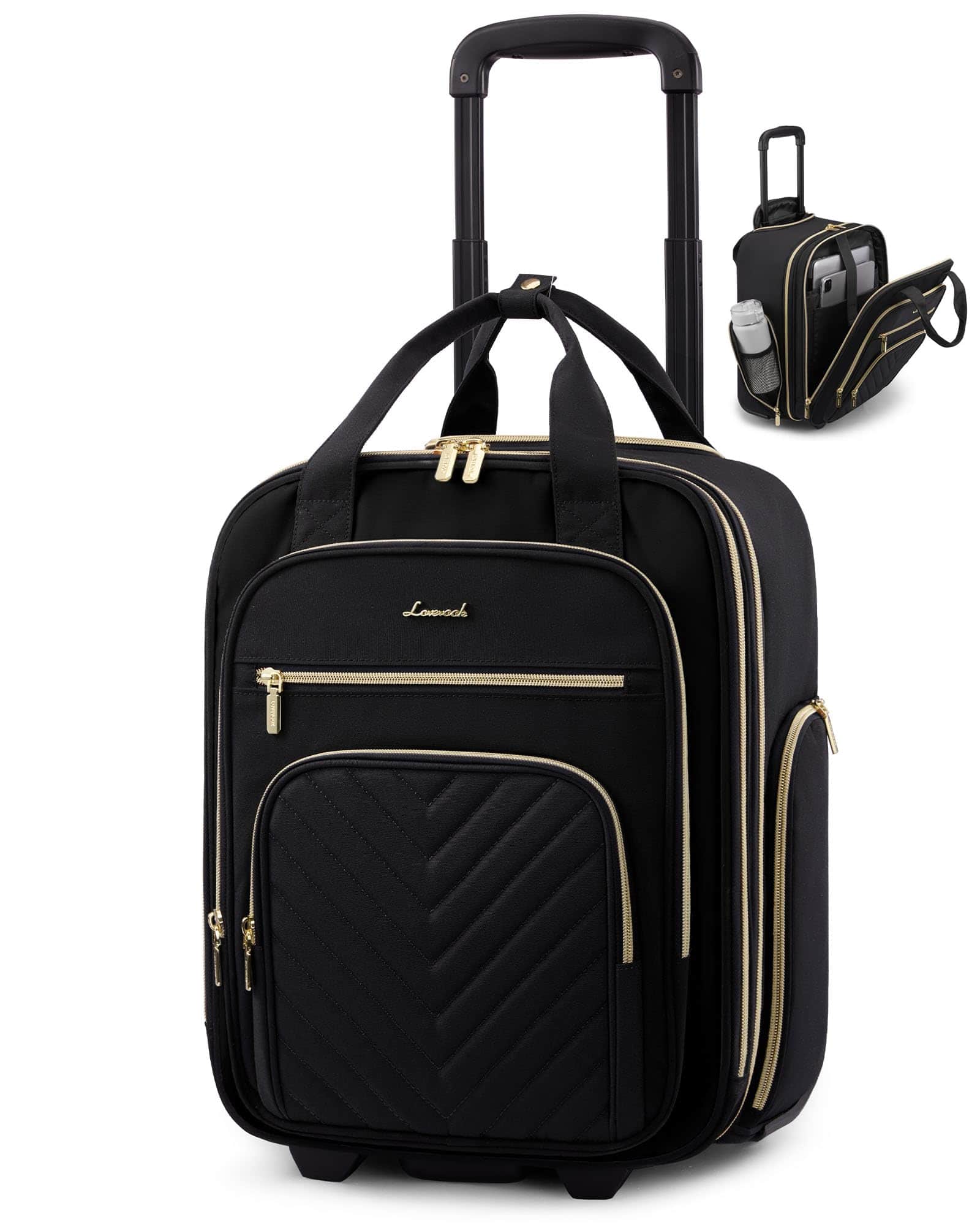 Vulpecula Spade- Underseat Carry On Luggage with Wheels, Lightweight Stylish Under Seat Luggage, Soft Sided Small Personal Item Suitcase- Black