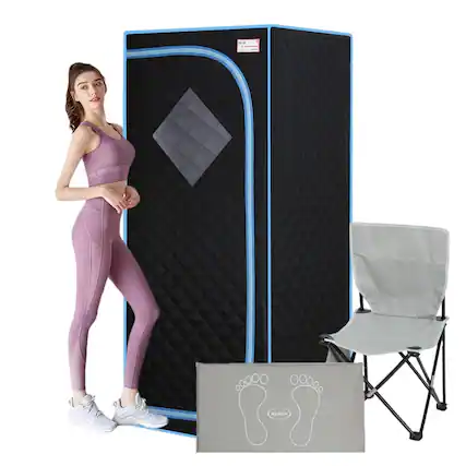 Front. Glintex - Portable Full Size Infrared Sauna tent,Infrared Panels, Heating Foot Pad,Controller, Foldable Chair .Fast heating. - Black.