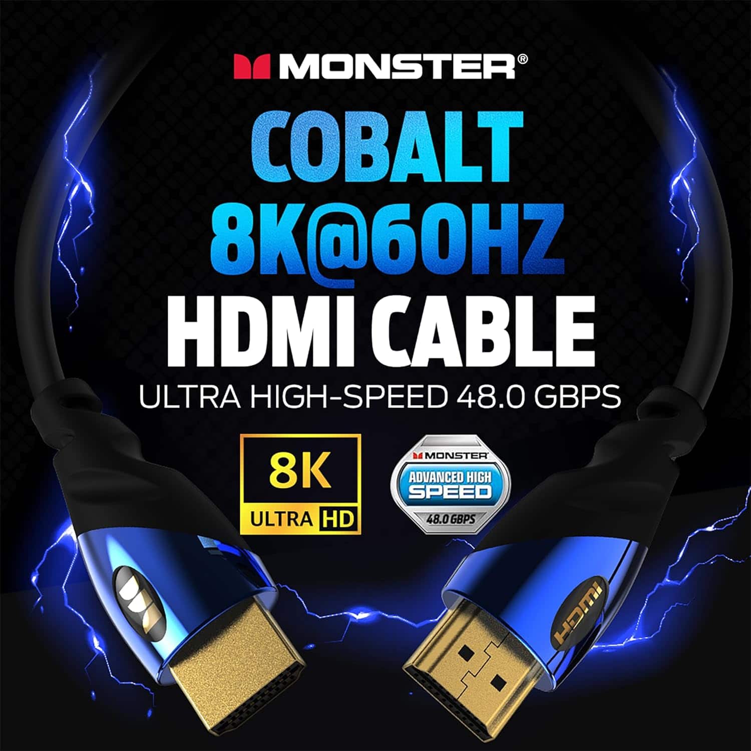 MONSTER COBALT 8K@60HZ HDMI CABLE ULTRA HIGH-SPEED 48.0 GBPS 8K ULTRA HD MONSTER ADVANCED HIGH SPEED 48.0 GBPS HDMI