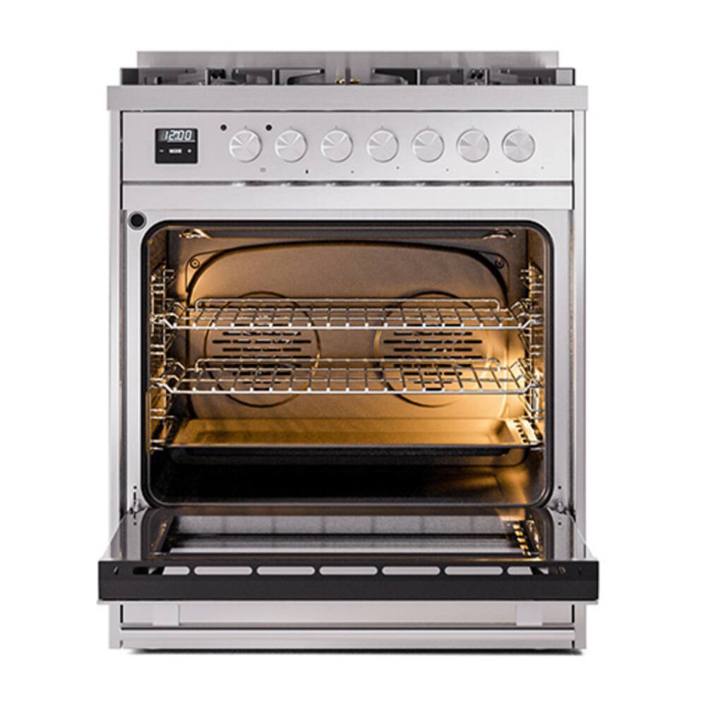 Alt View 1. ILVE - ILVE Professional Plus II Series 30 in. Dual Fuel Range with 5 Sealed Burners (Natural Gas, Satin Trim) - Stainless Steel.