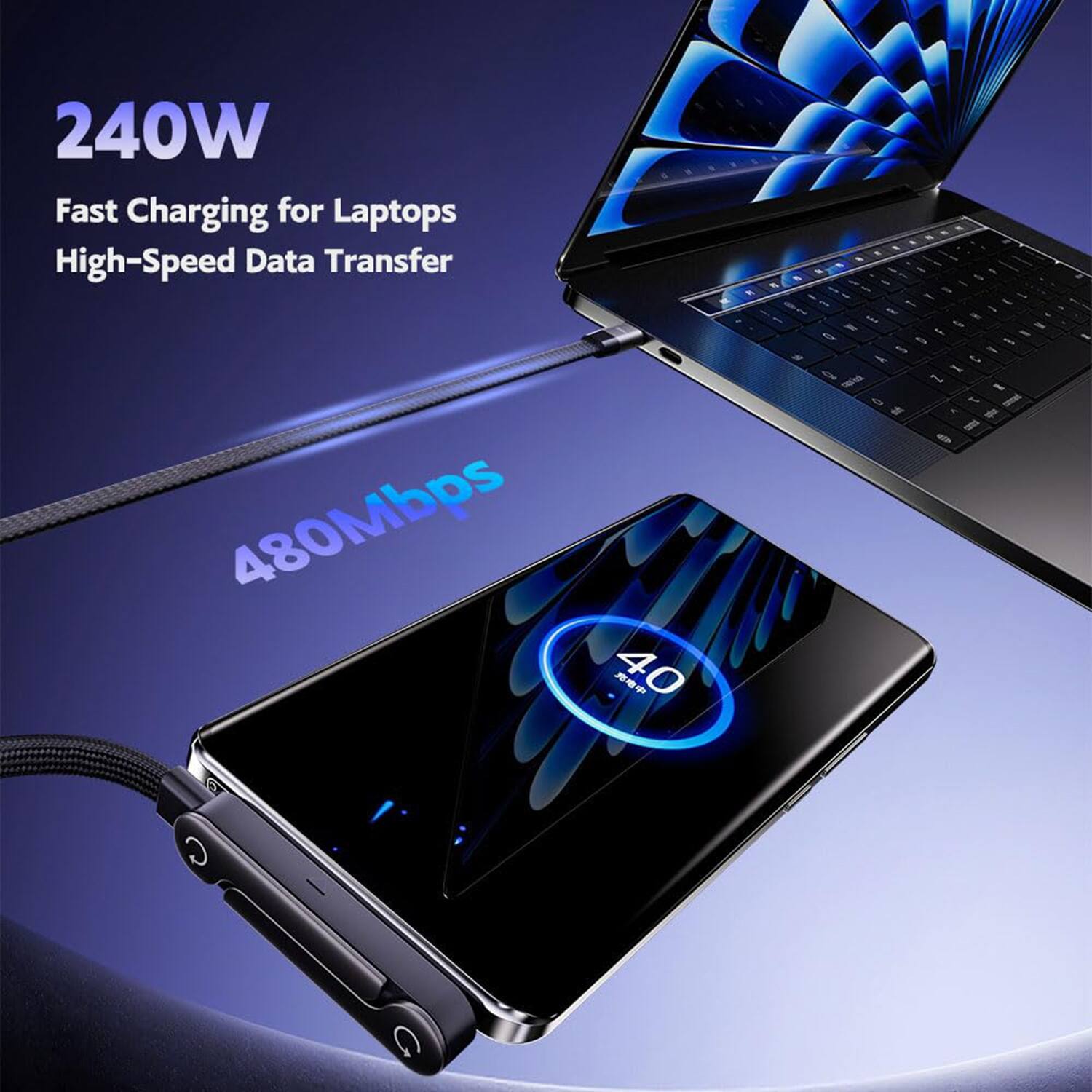 240W Fast Charging for Laptops  
High-Speed Data Transfer  
480Mbps