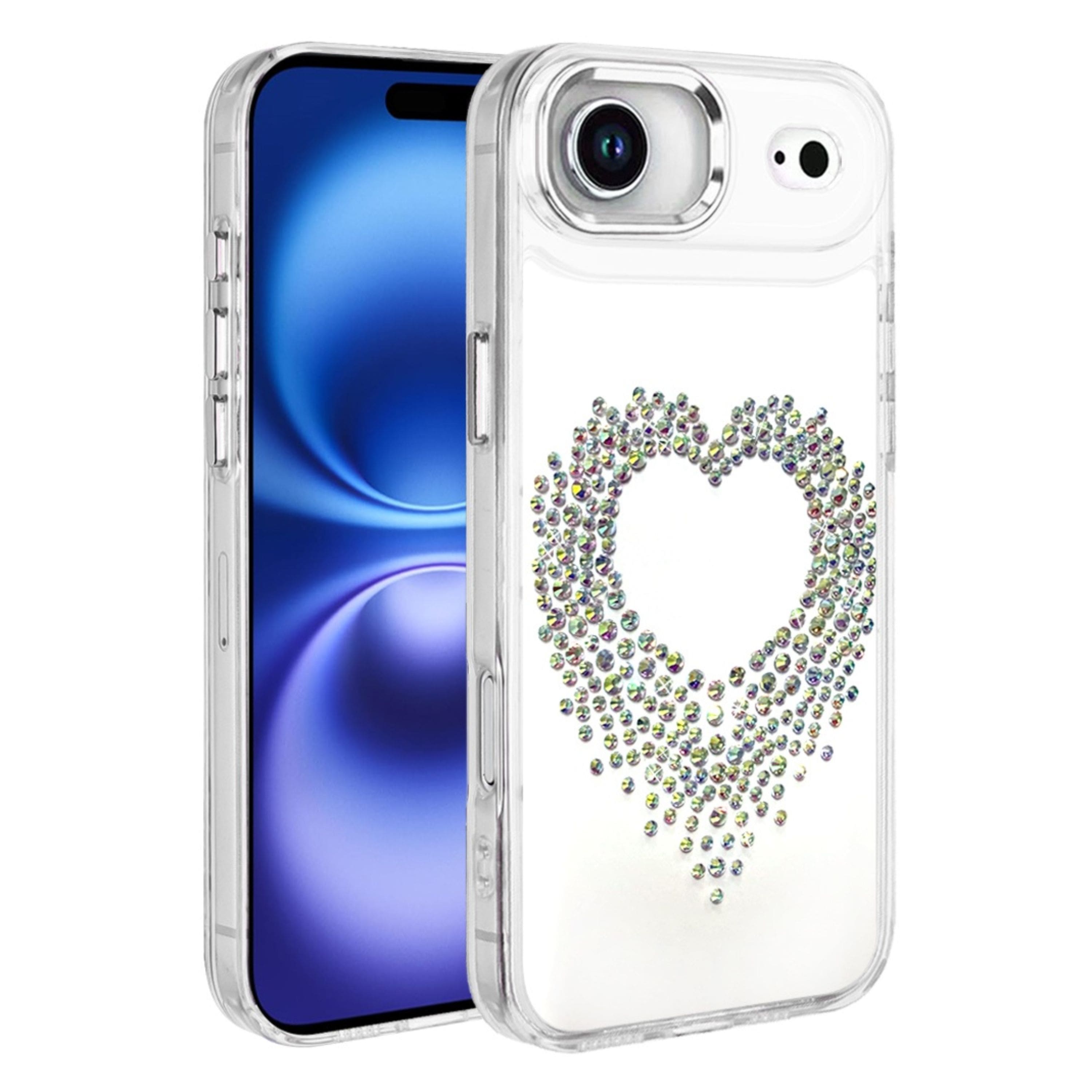 Kitcheniva - Heart Shaped Rhinestones Chrome Edges With Tempered Glass For iPhone Air - Silver