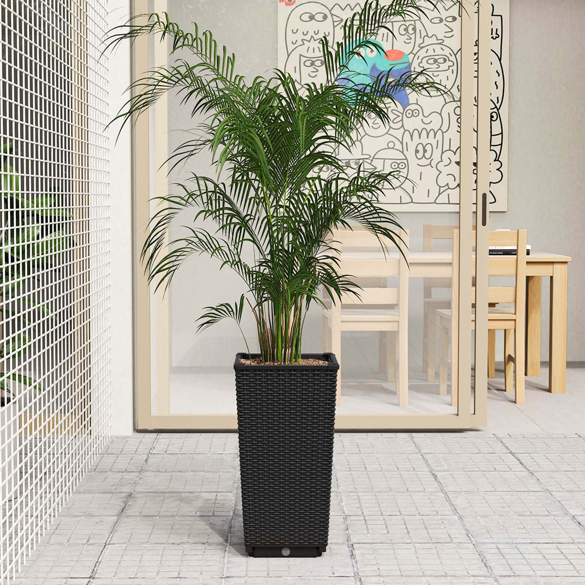 Alt View 5. Costway - 23" Tall Planters Set of 2 Rattan Wicker Plant Pot Self-watering Tree Pot - Black.