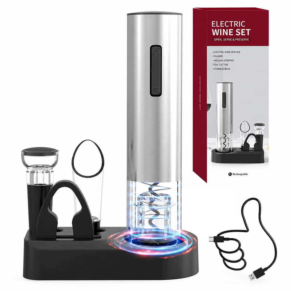 COWIN - Rechargeable Electric Wine Bottle Corkscrew Opener with Foil Cutter Vacuum Stopper Wine Decanter and Storage Base - sliver price history on PriceWatchPro