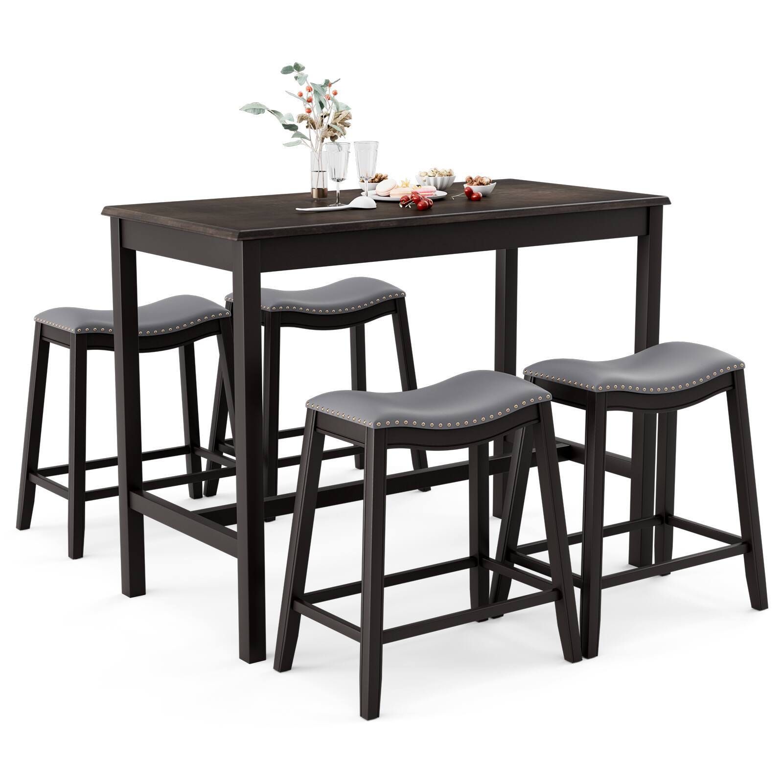 Alt View 4. SlickBlue - Dining Set 5-Piece with Cushioned Stools for Kitchen or Dining Room - Black, Grey.