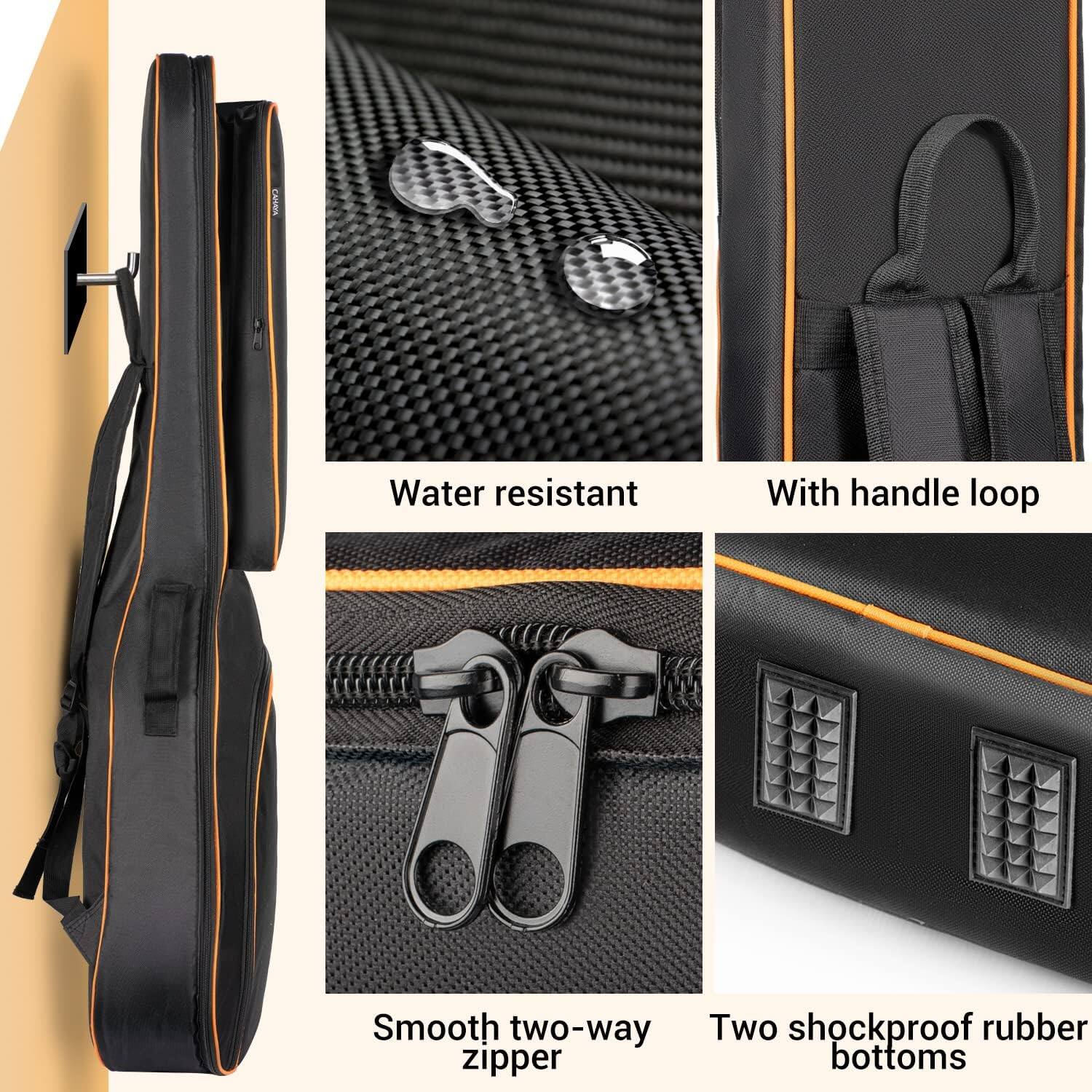- Water resistant
- With handle loop
- Smooth two-way zipper
- Two shockproof rubber bottoms
