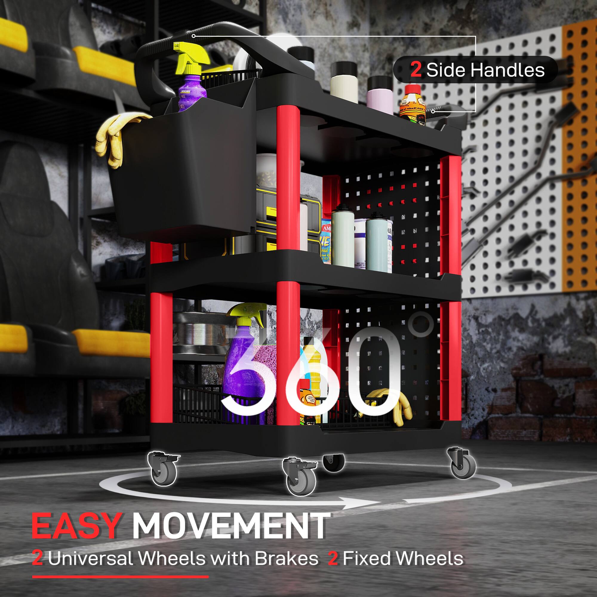 2 Side Handles - i AM 560 EASY MOVEMENT 2 Universal Wheels with Brakes 2 Fixed Wheels