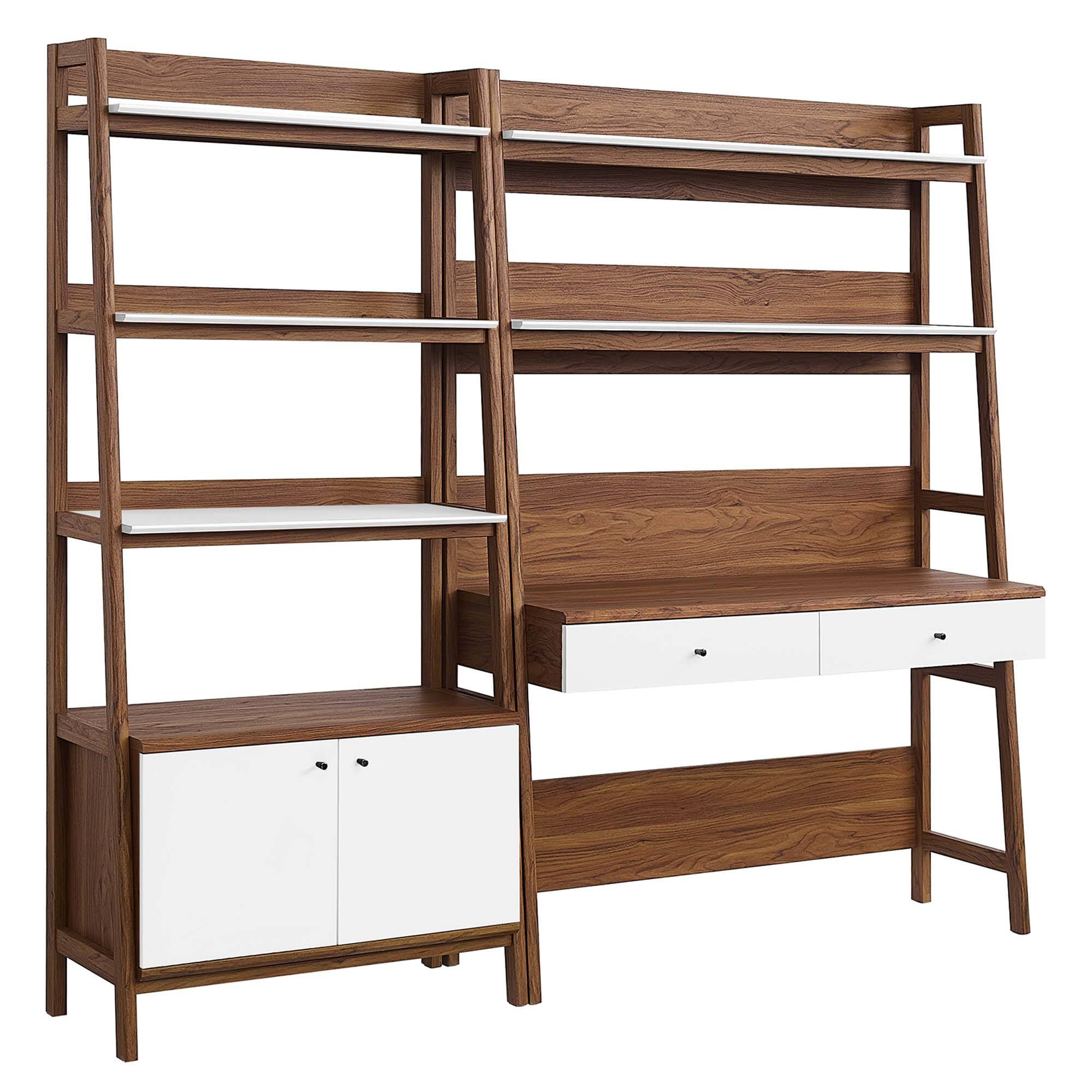 Angle. Modway - Bixby 2-Piece Wood Office Desk and Bookshelf by Modway - Walnut White.
