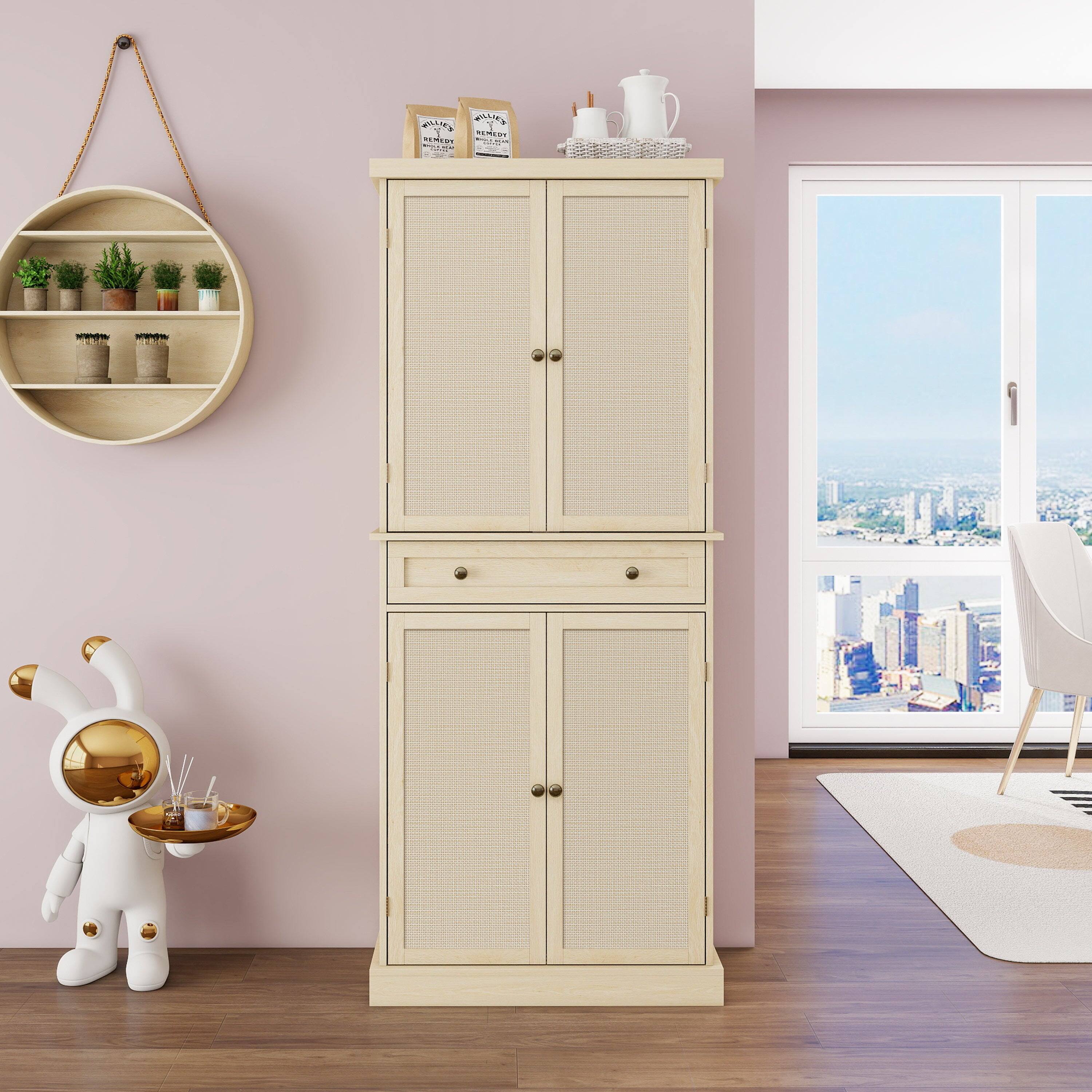 Alt View 1. Boyel Living - 4 Door Storage Cabinet with 1 Drawer and 4 Adjustable Inner Shelves in Natural Brown - Natural Brown.