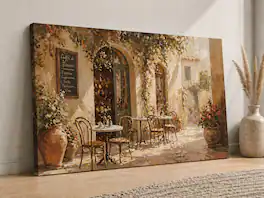 FC Design - Large Canvas 24x36" Ready-to-Hang 24x36" Sunlit Rustic Cafe Art Painting Home Wall Décor - MultiColor