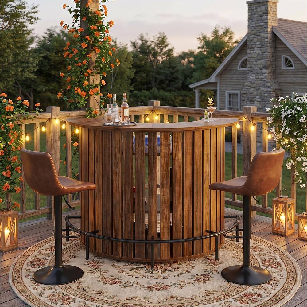 Back. Tribesigns - Bar Table with Storage, 4-Tier Arc-Shaped Mini Bar Table with Footrest for Home, Living Room, Rustic Brown (Table Only) - Rustic Brown.