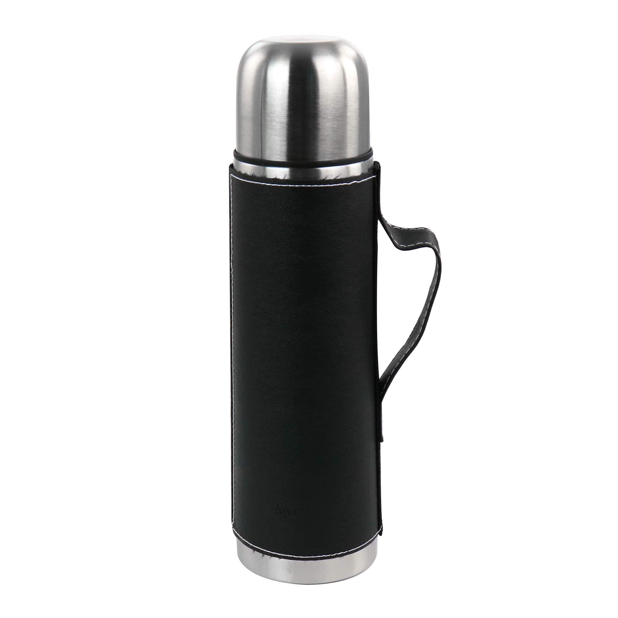 Mr. Coffee - 23oz Stainless Steel Thermal Travel Bottle in Leatherette - Black