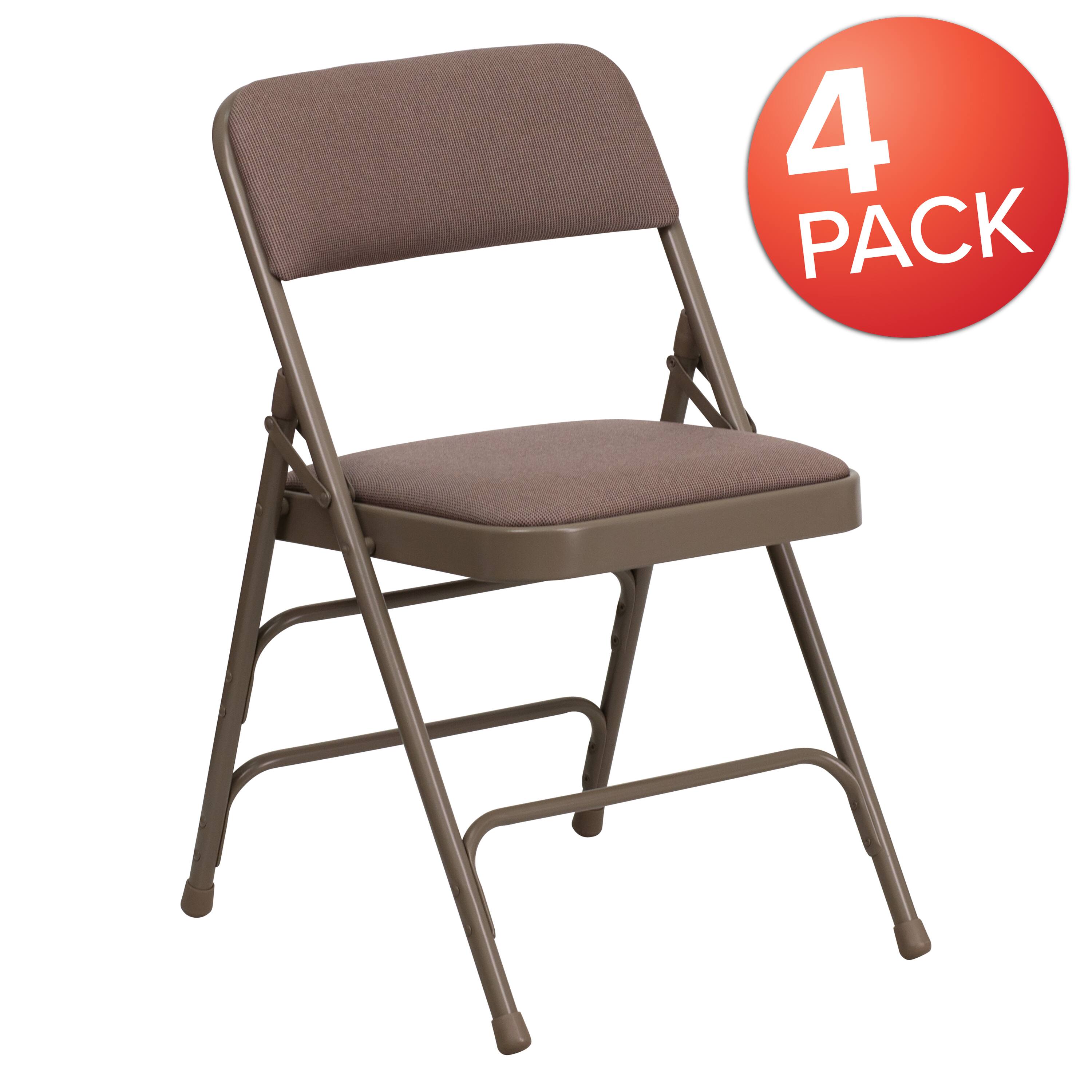 Emma + Oliver - 4 Pack Home & Office Portable Party Events Padded Metal Folding Chair - Beige Fabric/Beige Frame