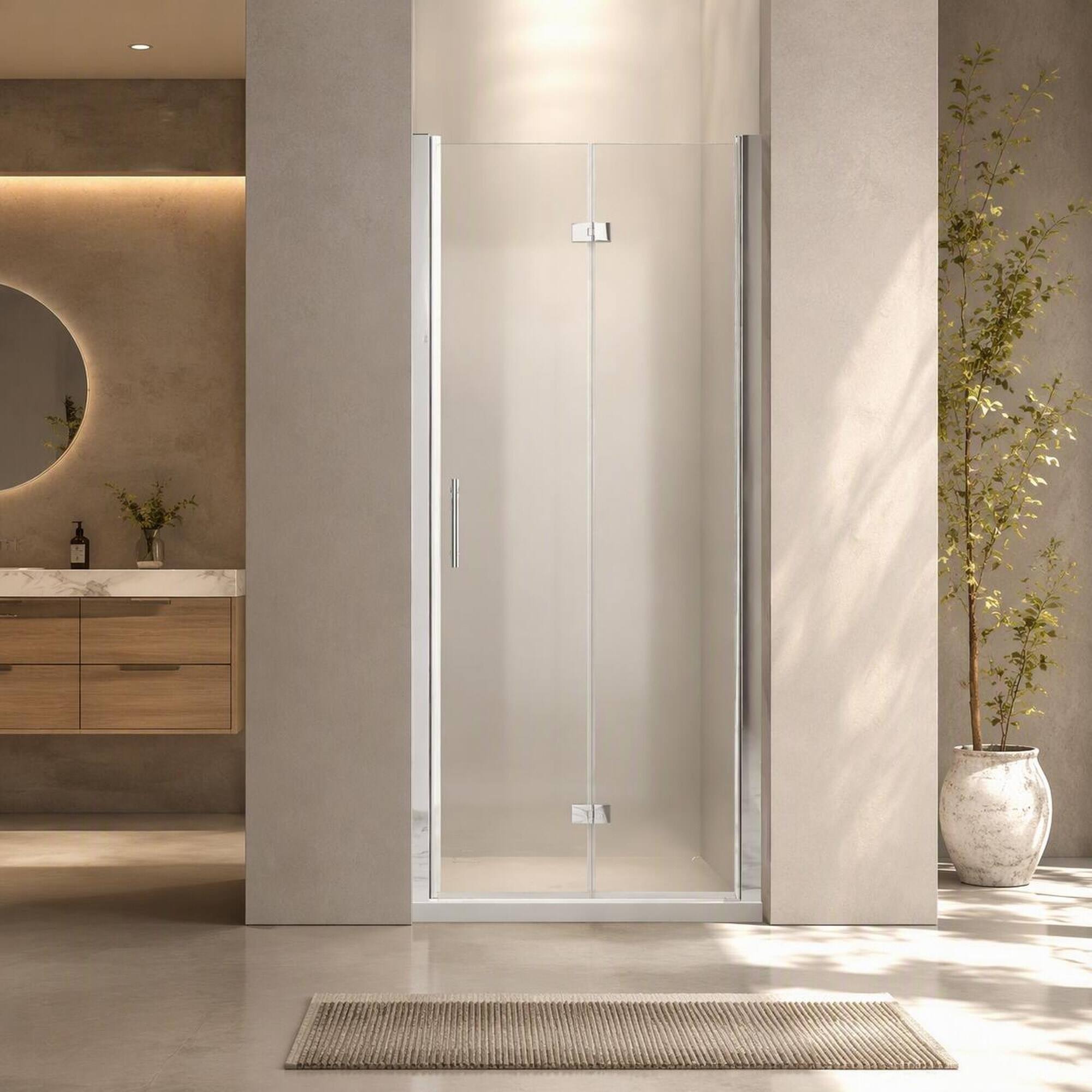 Front. RYHNUYNE - 30-31 In X 72 In Bifold Shower Door, 1/4 In Clear Tempered Glass Chrome Finish - Chrome.
