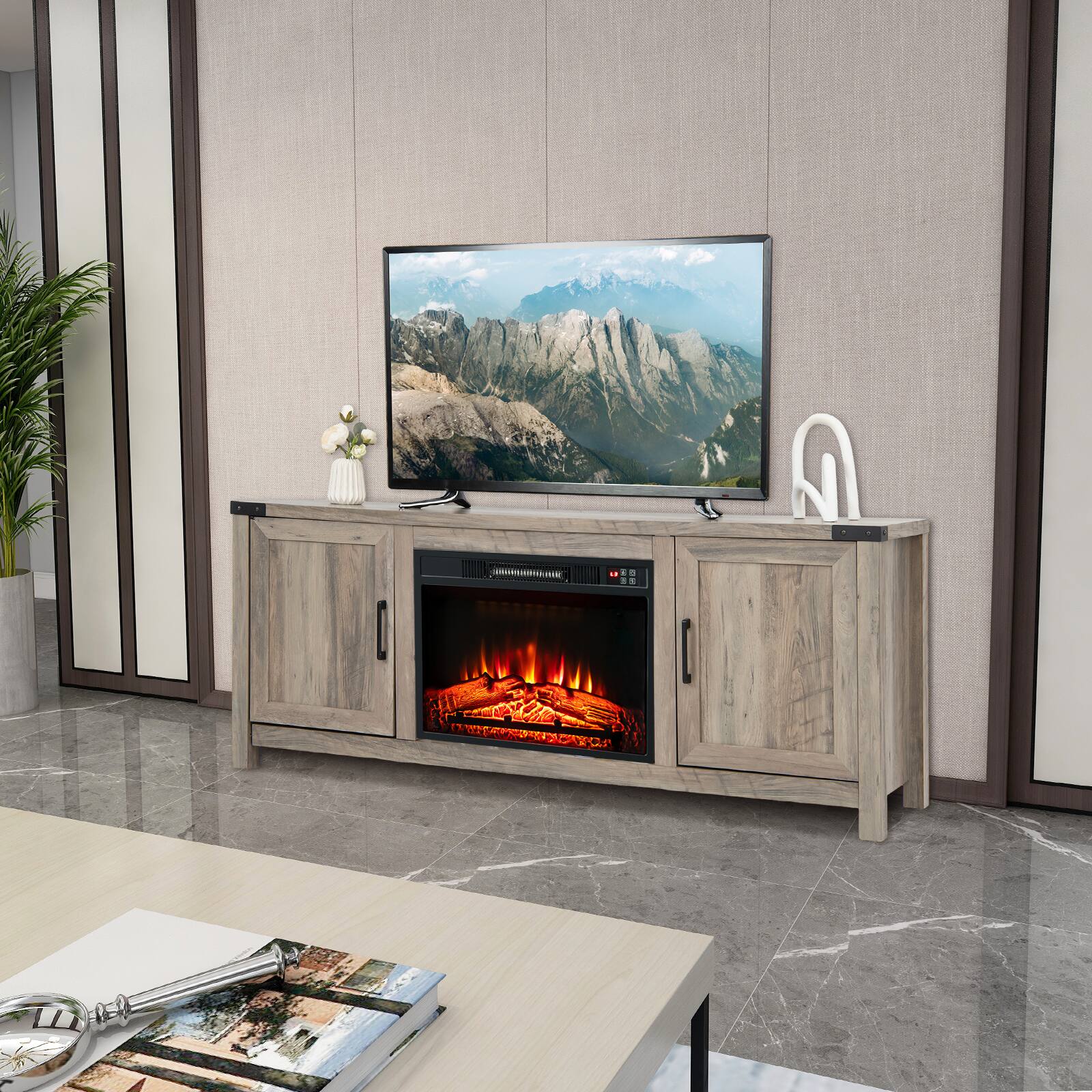Alt View 1. Ecooso - Electric Fireplace TV Stand with Storage Cabinets for TVs up to 70 Inch - Natural.
