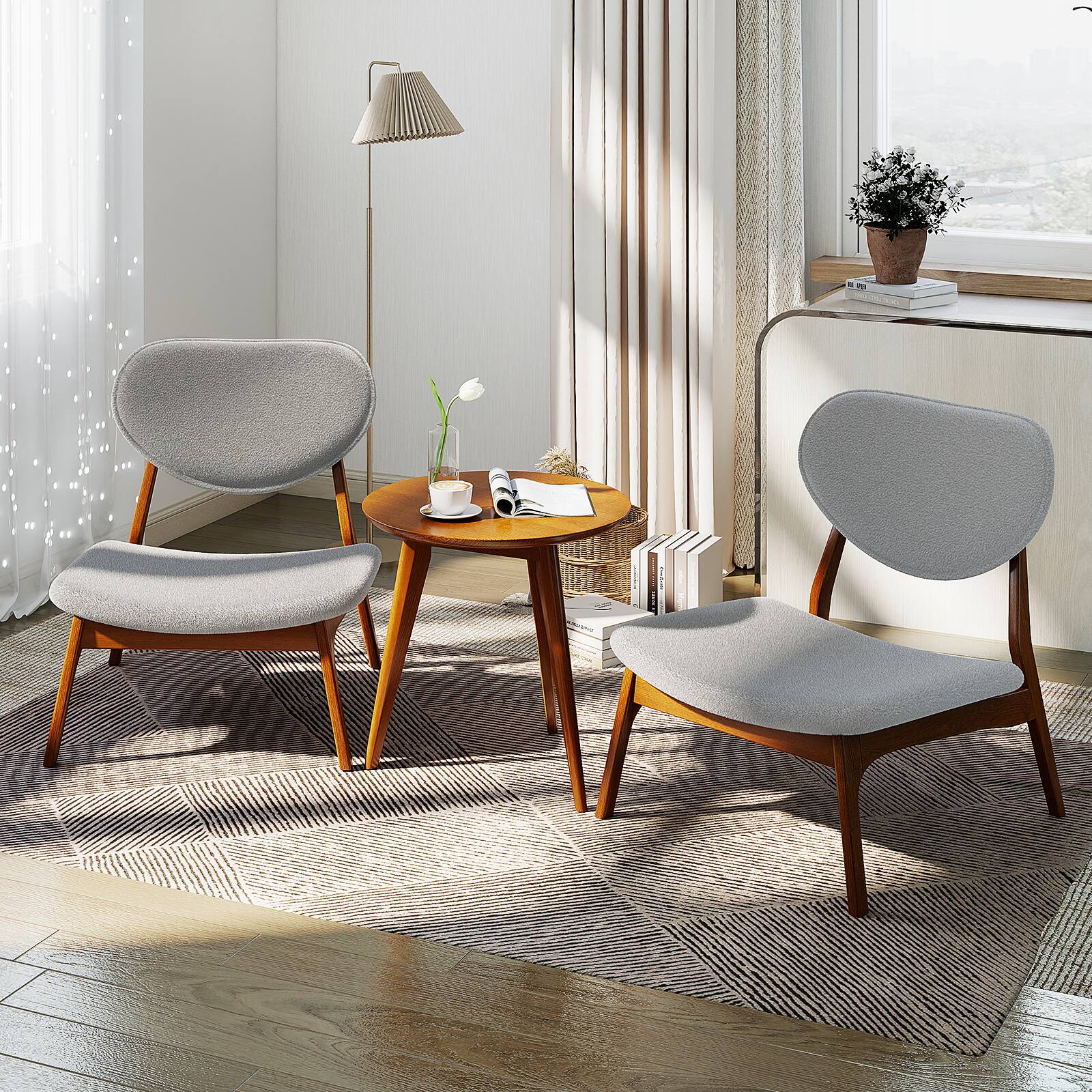 Alt View 3. Gymax - Gymax Accent Chairs Set of 2 w/ Side Table Living Room Chairs w/ Solid Wood Frame Gray - Walnut, Gray.