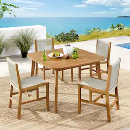 Vienna 5-Piece Outdoor Patio Teak and Rope Dining Set with Armless Chairs by Modway - Natural Natural