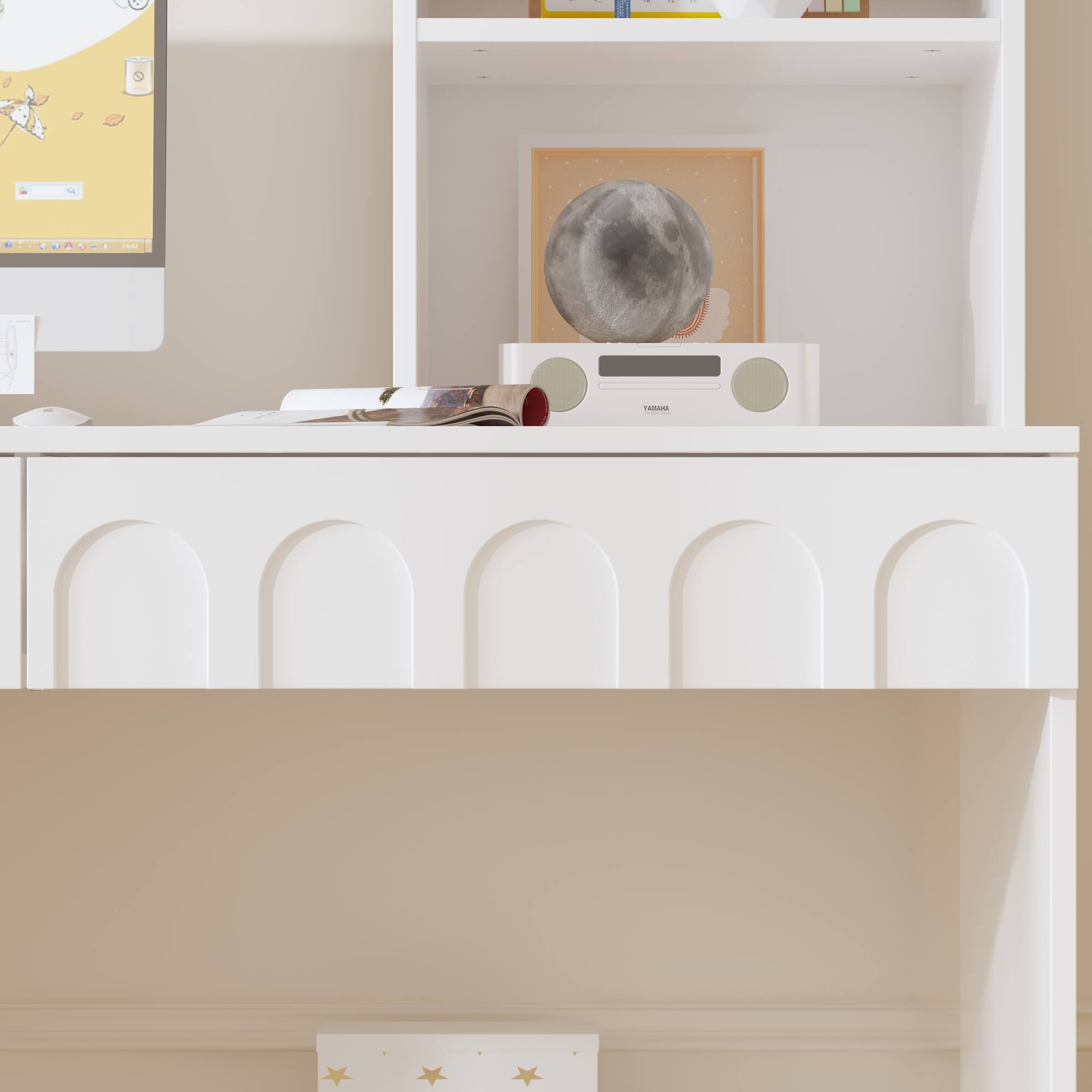 Alt View 5. Famapy - Multi-Functional Desk with Bookshelf for Home Office Vanity or Display, Modern Space-Saving Storage Table - White.