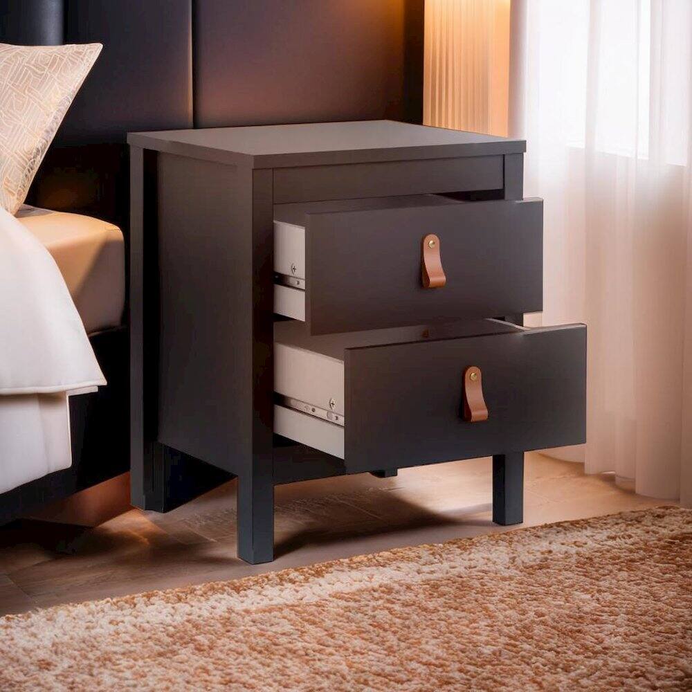Alt View 1. FurniFact - Stylish Matte Nightstand with Two Drawers for Modern Bedrooms - Black.