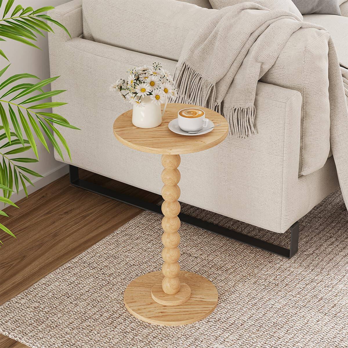 Left. PO3TICJUNKI3 - Round Side Table Drink For Spaces Pedestal End Living Room Modern Accent Nightstand With Solid Wood Leg Bed... - White.
