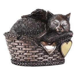 Pacific Trading - Angel Cat Sleeping in Basket Cremation Urn Finish Bottom Load 30 Cubic Inch Pet Memorial - Bronze