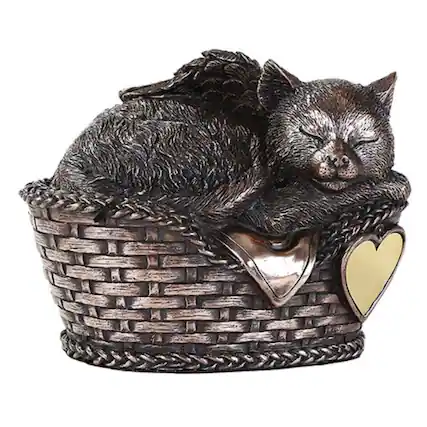Front. Pacific Trading - Angel Cat Sleeping in Basket Cremation Urn Bronze Finish Bottom Load 30 Cubic Inch Pet Memorial - Bronze.