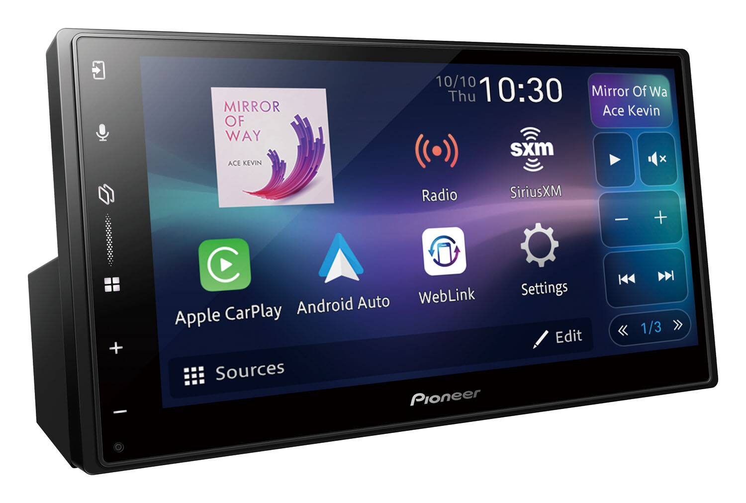 Left. Pioneer - 6.8" – Wireless Android Auto and Apple CarPlay Bluetooth Digital Media (DM) Receiver - Black.