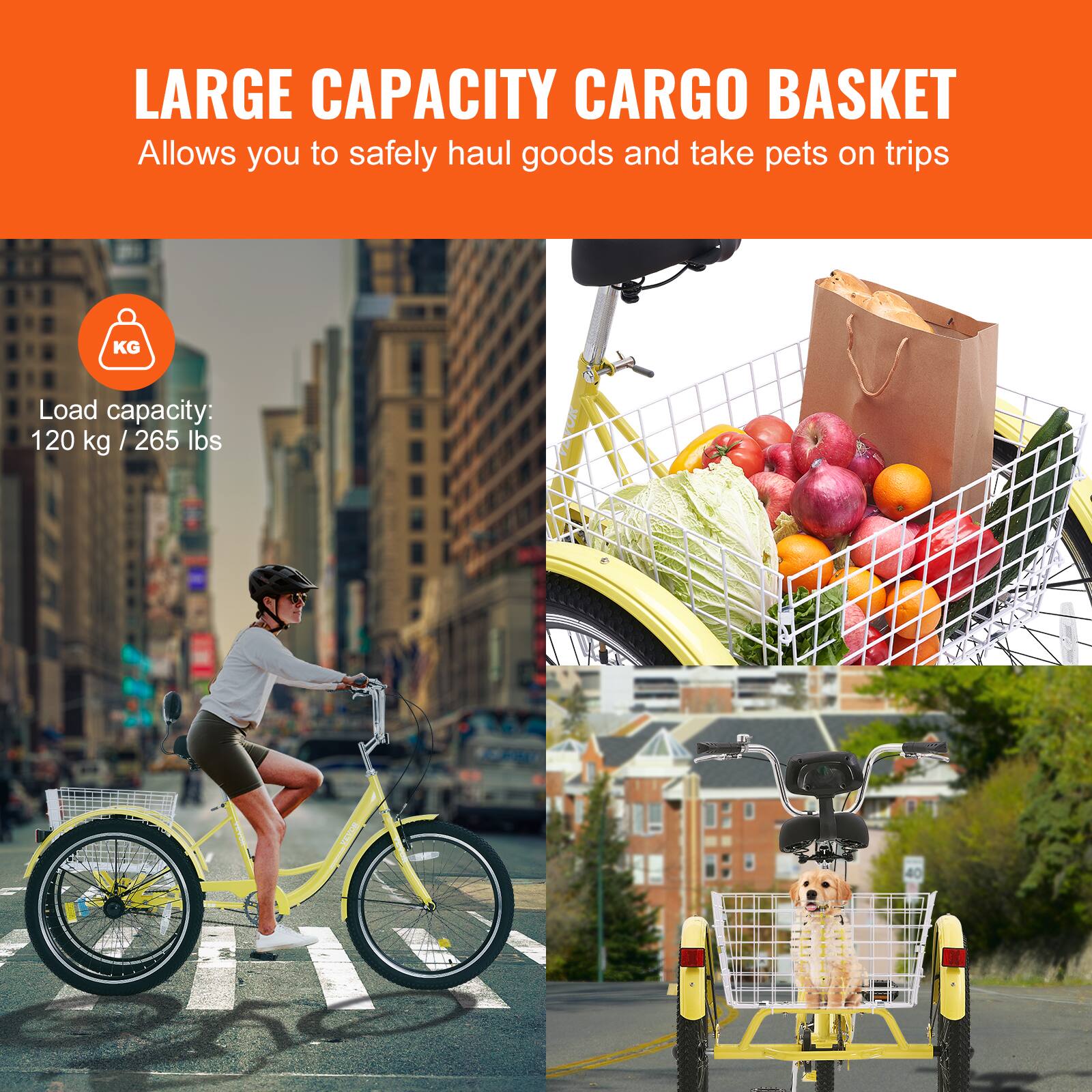 LARGE CAPACITY CARGO BASKET
Allows you to safely haul goods and take pets on trips
KG
Load capacity: 120 kg / 265 lbs