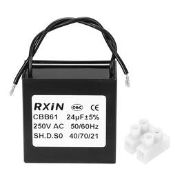 Unique Bargains - 24uF CBB61 Capacitor, AC 250V 2-Wire for Ceiling Fan, Motor Generator, Blower, Exhaust Fan - Black