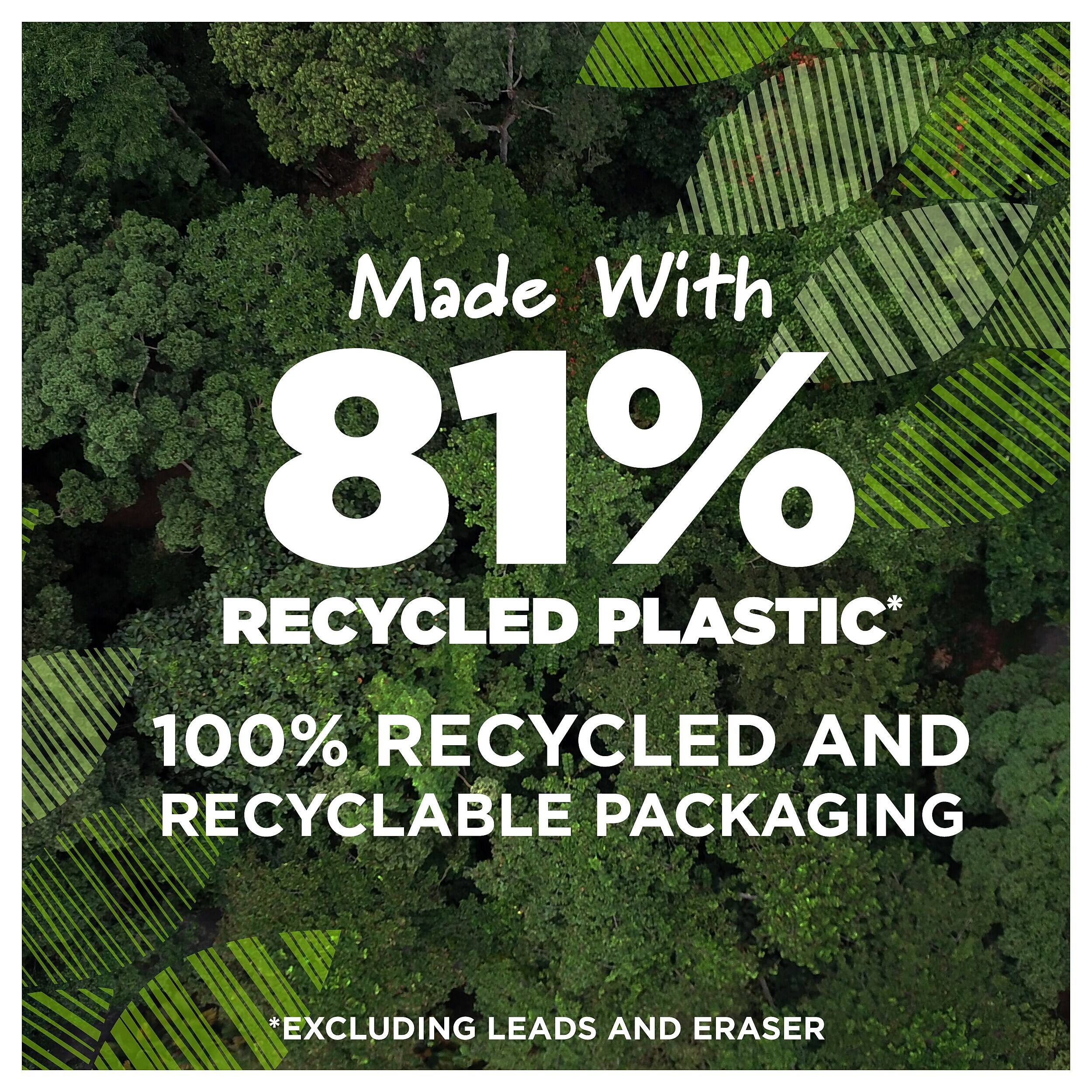 Made With 81% RECYCLED PLASTIC*  
100% RECYCLED AND RECYCLABLE PACKAGING  
*EXCLUDING LEADS AND ERASER