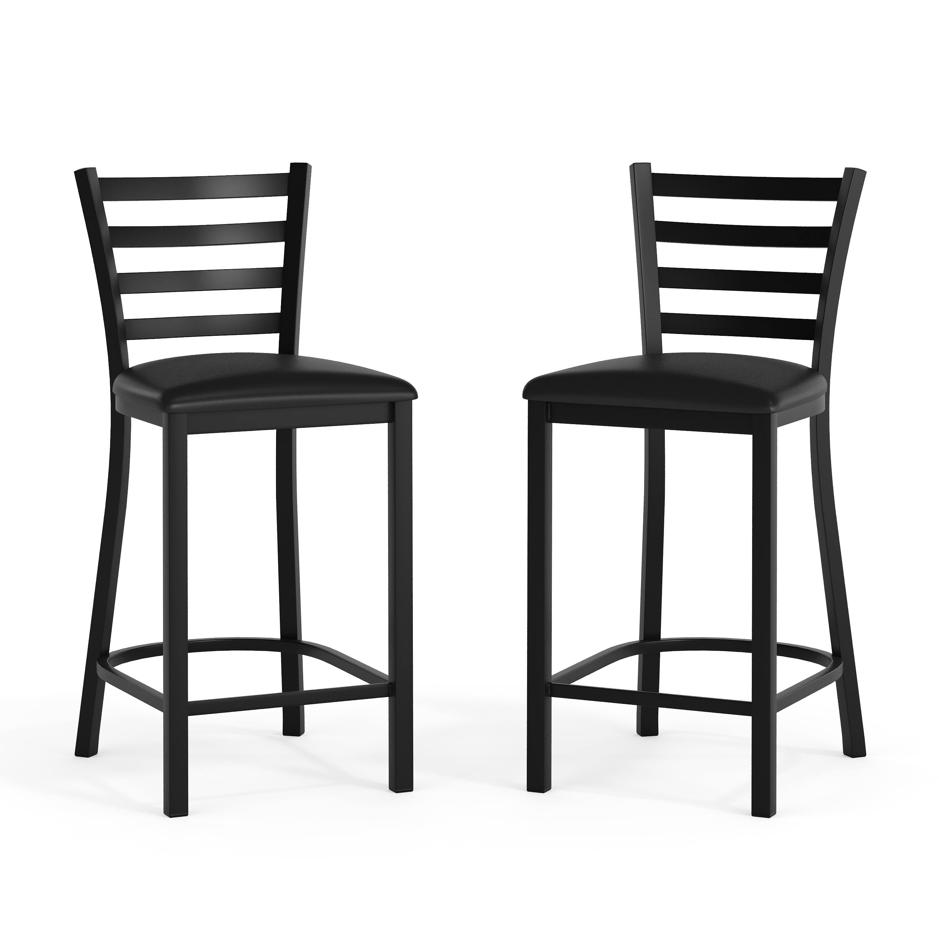 Alt View 10. Emma + Oliver - 2 Pack Ladder Back Metal Restaurant Counter Stool - Upholstered Seat - Black Vinyl Seat/Black Metal Frame.