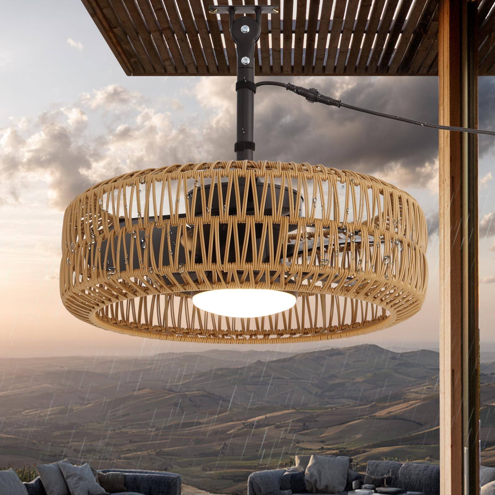 Alt View 5. Siljoy - 21" Boho Waterproof Ceiling Fan with Light - 6-Speed, APP+Remote, Patio/Gazebo Use - Black.