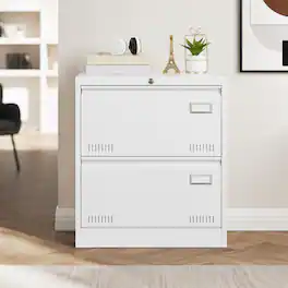 RYHNUYNE - 2 Drawer Lateral File Cabinet White Lockable Metal Filing Cabinet for Legal Letter A4 Files Home Office Storage Cabinet