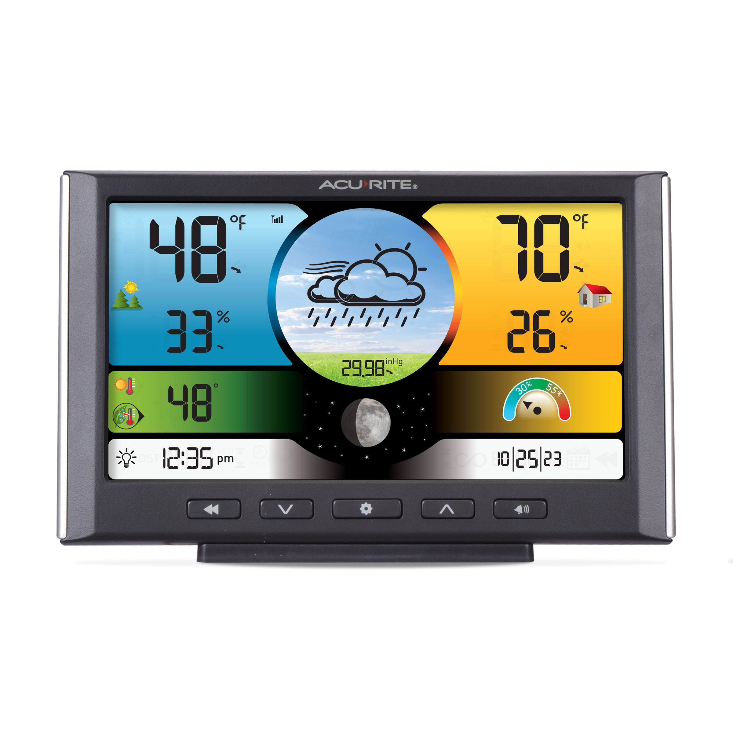 Left. AcuRite - Weather Station with Color Display and Wireless Sensor for Indoor and Outdoor Conditions - Black.