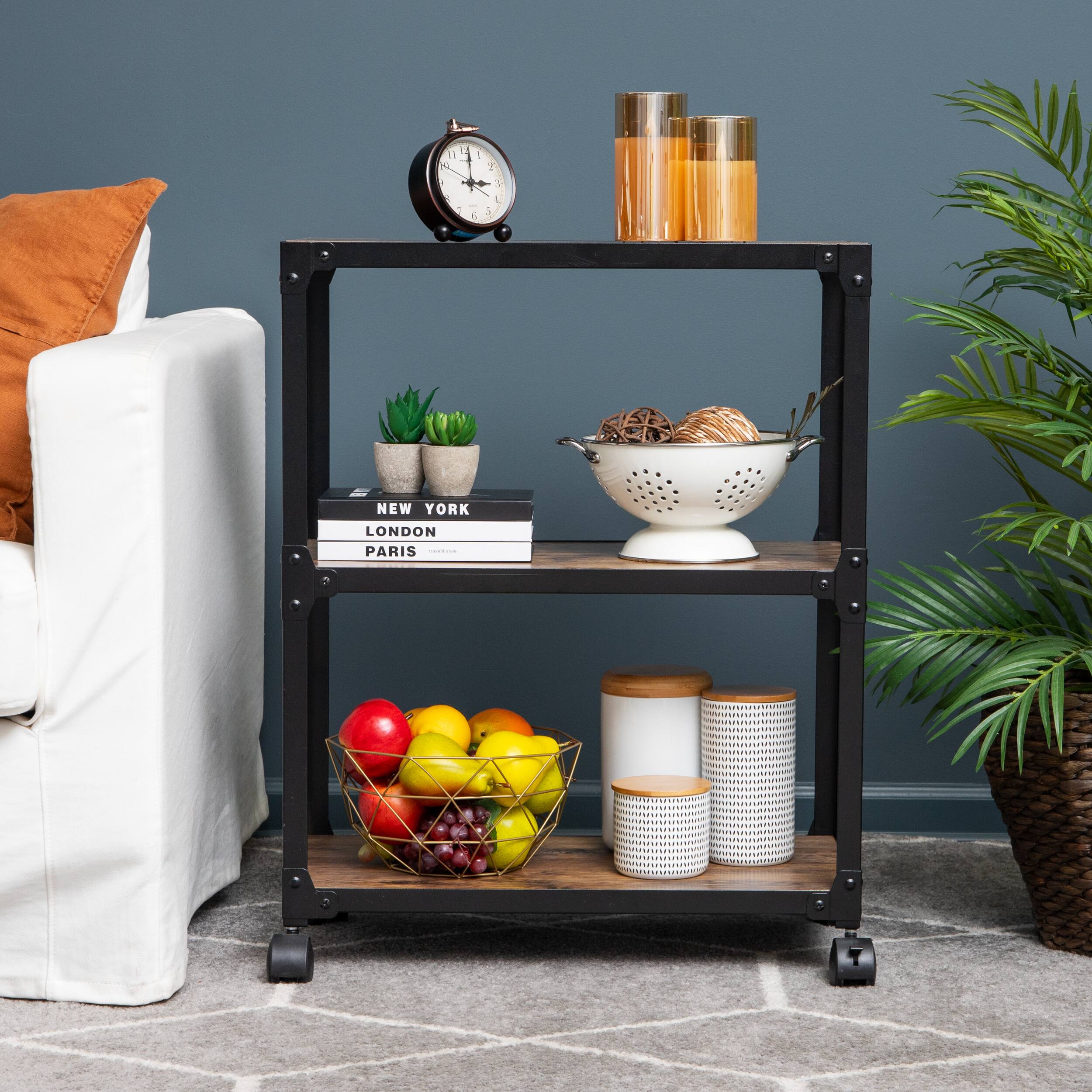 Alt View 14. Mind Reader - Bar Cart, Rolling Cart, Microwave Stand, 3-Tier, Coffee Cart, Kitchen, Wood Metal, 23"L x 12"W x 29.5"H - Black.