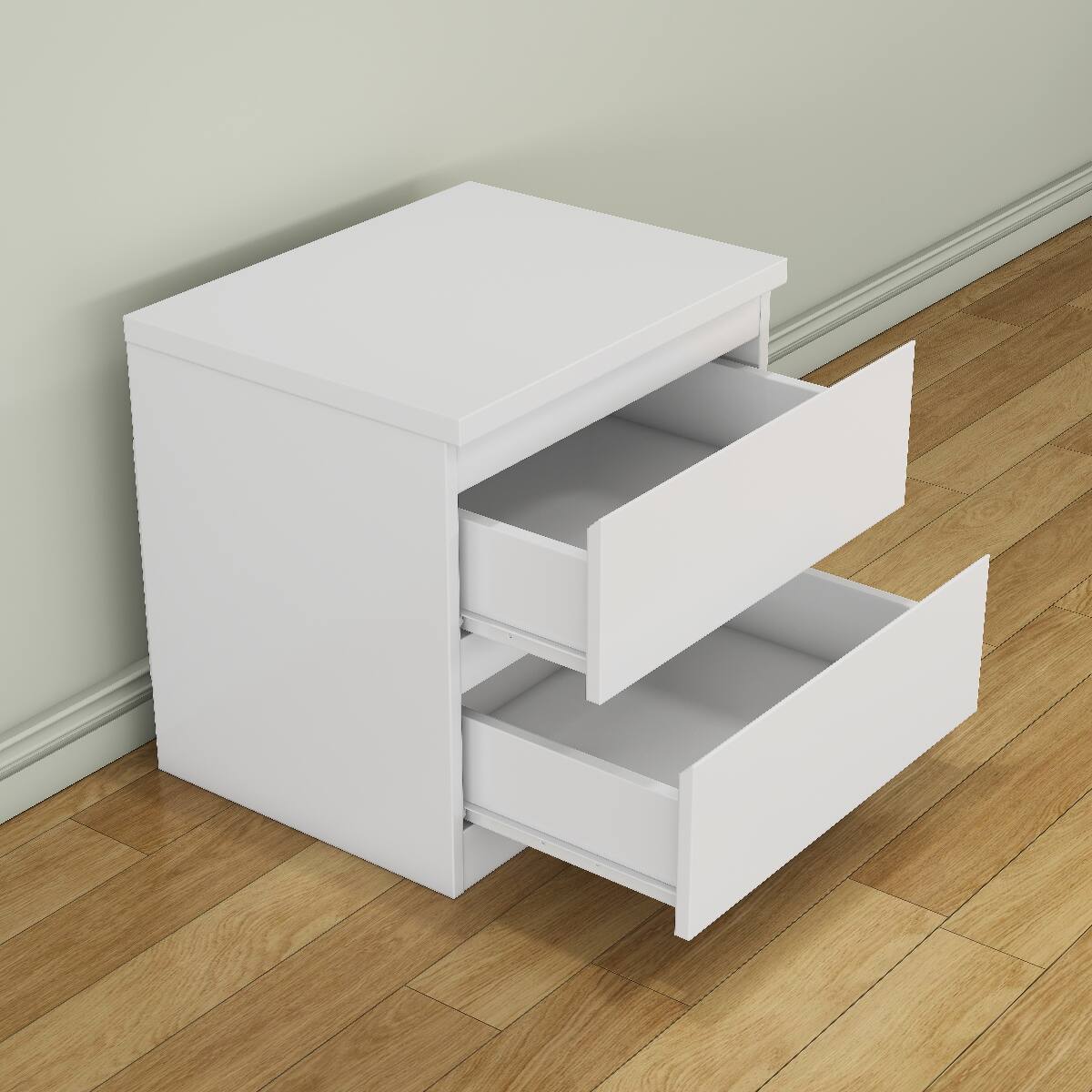 Alt View 4. Loheer - Loheer White Nightstand with 2 Drawers, Handle-Free Design, Compact Bedroom Bedside Table - White.