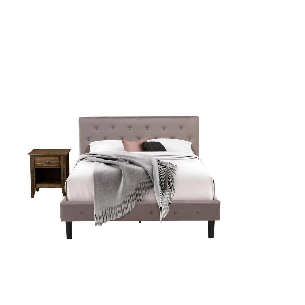 Alt View 4. East West Furniture - NL14Q-1GA07 2 Pc Bed Set - 1 Bed Brown Taupe Velvet Fabric Headboard and 1 Nightstand - Distressed Jacobean Finish - Taupe Brown.