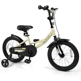 Costway - 16 Inch Kids Bike with Training Wheels Dual Brakes Adjustable Seat Handlebar Height - Beige