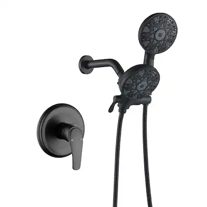Front. Boyel Living - Matte Black Shower Set with 6 Function Dual Shower Heads cUPC Pressure Balance Valve Brass Body - Matte Black.