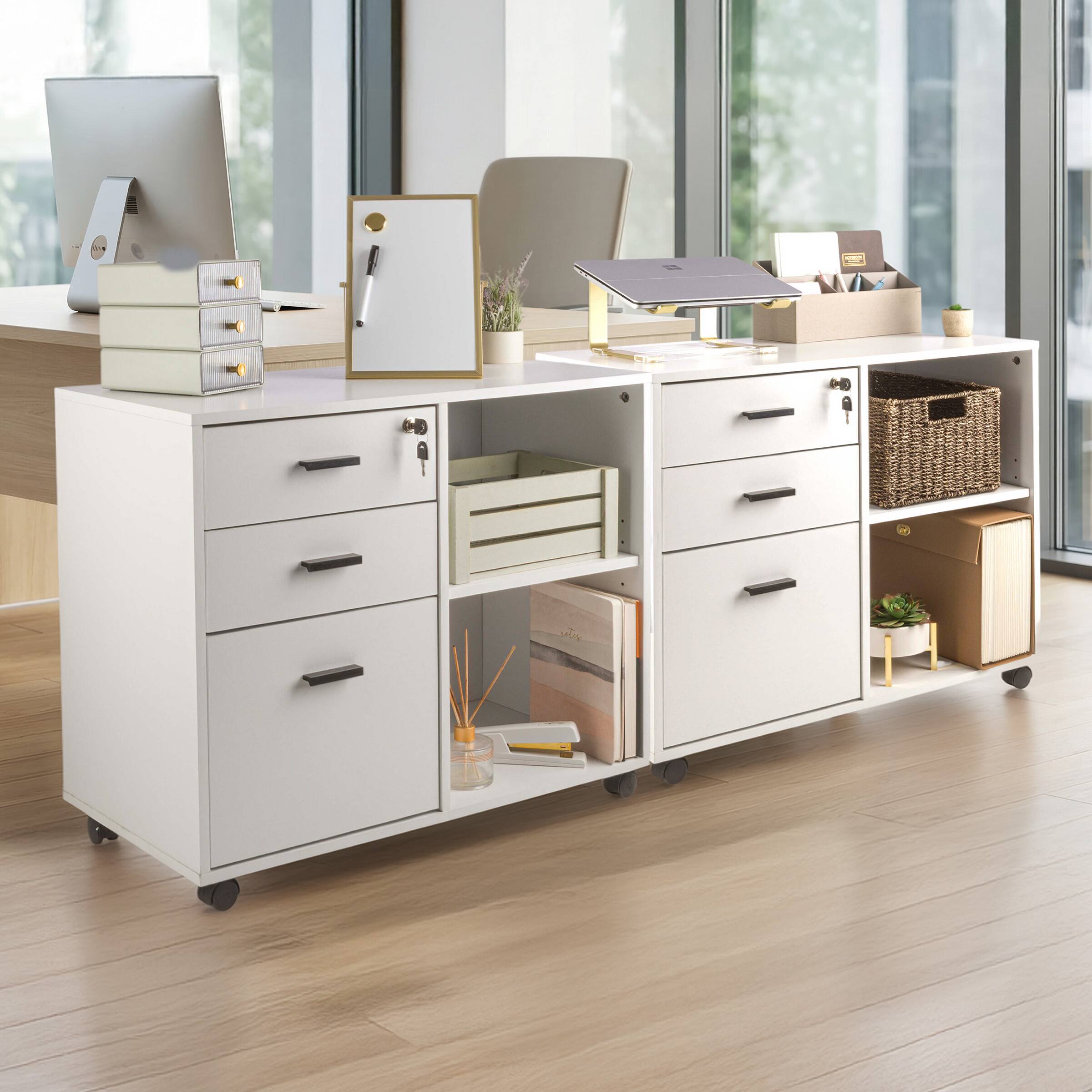 Alt View 8. Lavish Home - 3 Drawer File Cabinet with Lock - Wooden Lateral Filing Cabinet with 3 Storage Drawers and Adjustable Shelf.